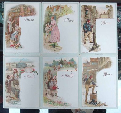 Lot 1308 - Liebig Menu Cards, 1897, scenes from Dickens...