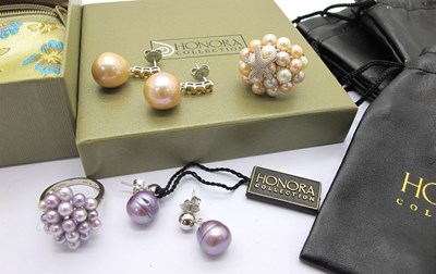 Lot 90 - Honora Modern Pearl Drop Earrings, (stamped...