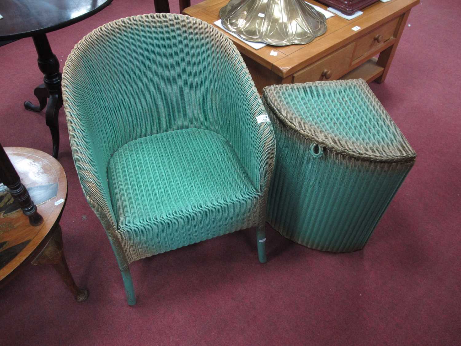 Lot 1520 - Lloyd loom lusty basket chair and linen box,...