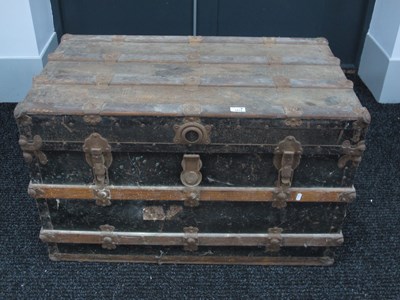 Lot 1513 - Metal Ravel Trunk, with woodworm to horizontal...