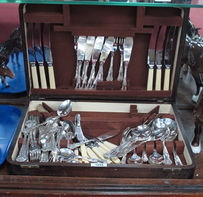 Lot 1294 - Oak Canteen of Kings Pattern Cutlery.