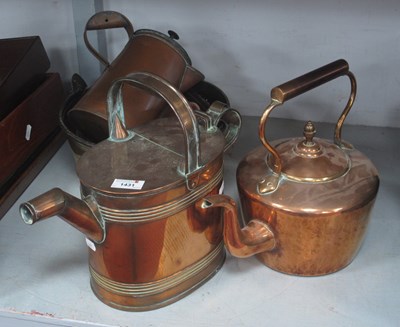 Lot 1431 - XIX Century Copper Kettle, watering can, jug,...