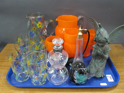 Lot 1309 - Orange and Floral Glass Lemonade Sets,...