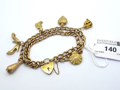 Lot 140 - A 9ct Gold Two Row Curb Link Charm Bracelet,...