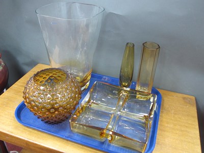 Lot 1323 - Amber Glassware, to include Krosno vase, 30cm...