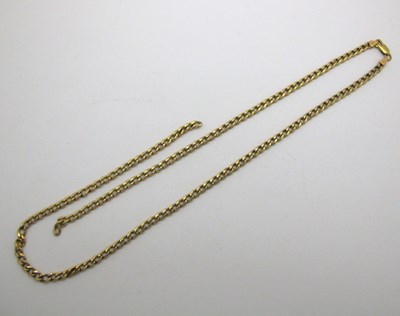 Lot 175 - A Curb Link Chain, stamped "9kt" (broken)...