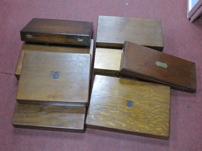 Lot 1006 - Four Oak Cutlery Canteen Boxes, three others,...