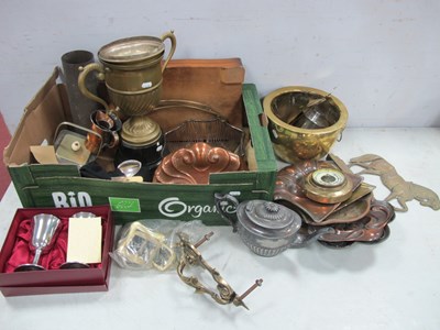 Lot 1104 - Brass, copper and silver plate items to...