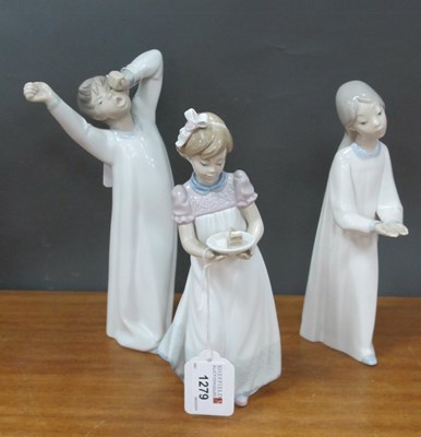 Lot 1279 - Lladro Figurines in Nightdresses, another girl...