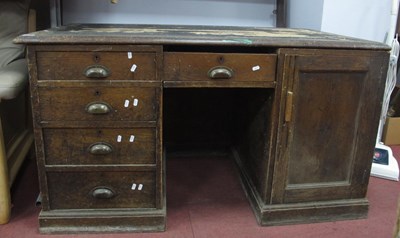 Lot 1543 - Late XIX Century Oak Pedestal Desk, with a...