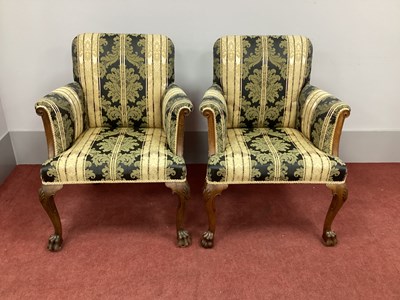 Lot 1503 - A Pair of XVIII Century Style Walnut Armchairs,...