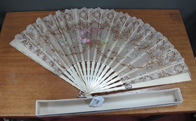 Lot 1288 - XIX Century Bone Handled and Lace Fan.