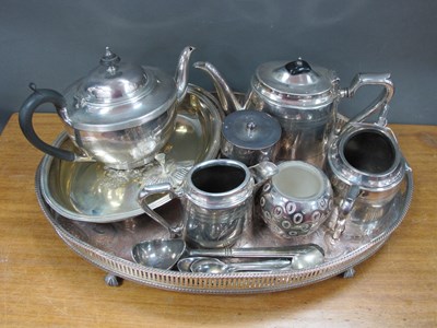 Lot 1322 - Plated Teapot, E.P.B.M three piece tea service,...