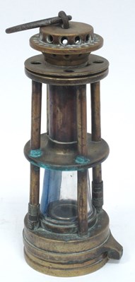 Lot 1291 - A Davis of Derby Brass Gray Miners Safety Lamp,...