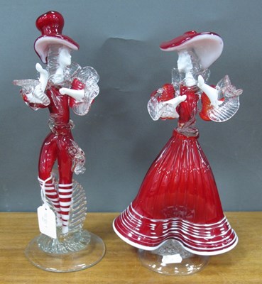 Lot 1213 - Pair of Murano Glass Figures, Lady with wide...