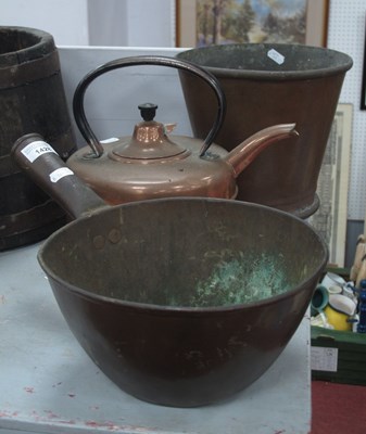 Lot 1428 - Copper Quick Boiling Kettle, bucket, and pan. (3)