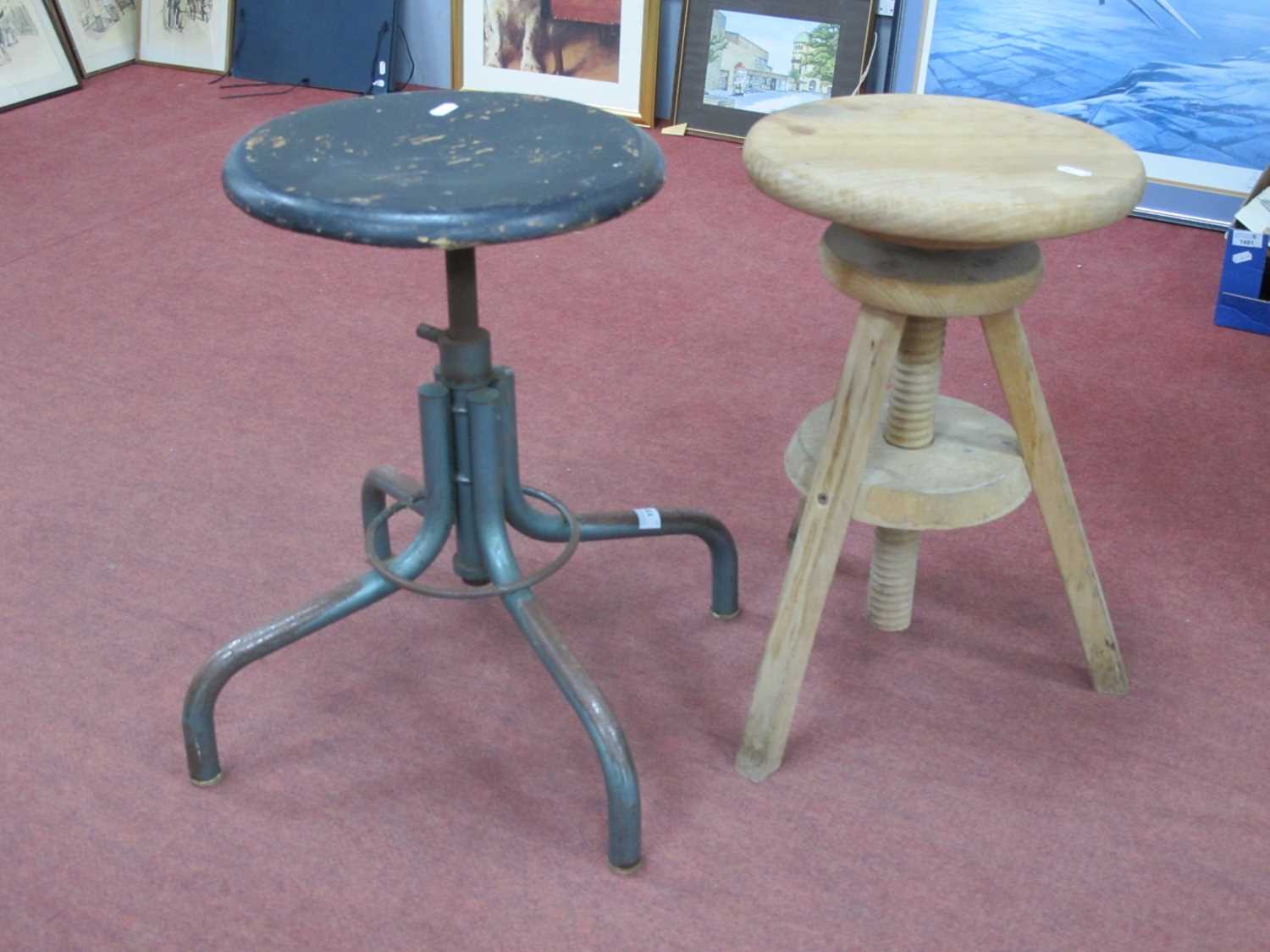 Lot 1511 - Industrial Stool, with a circular wooden...