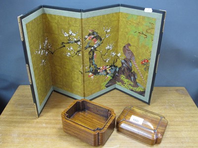 Lot 1333 - Oriental; Four Panel Miniature Screen,...