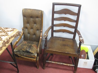 Lot 1492 - XIX Century Ash and Elm Ladder Back Open Chair;...