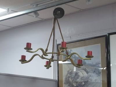 Lot 1437 - Gilded Brass Six Branch Chandelier, with...