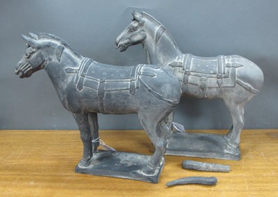 Lot 1332 - Terracotta Army Chinese Horses, 28cm high. (2)