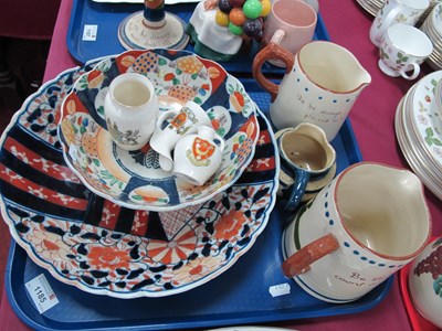 Lot 1185 - Imari pottery Bowl and Dish, Devon ware jugs,...