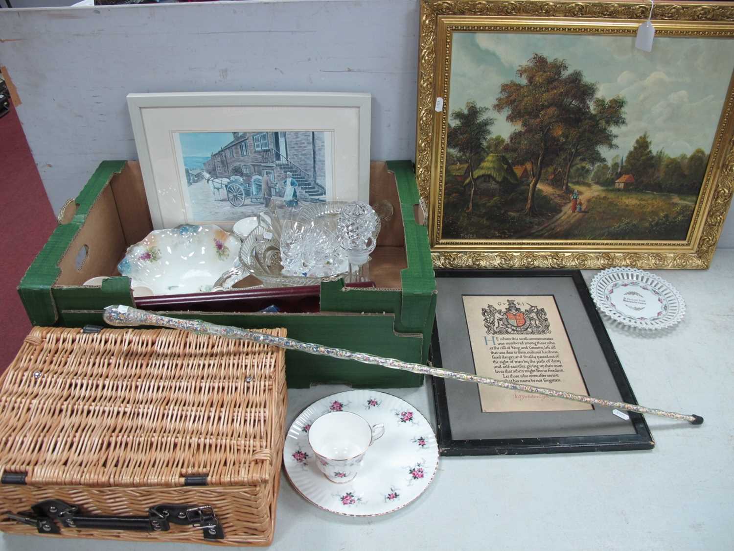 Lot 1004 - Wicker Basket, glassware, ceramics, Mancala...