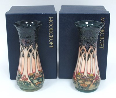 Lot 1013 - A Pair of Moorcroft Pottery Vases, of waisted...