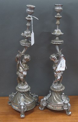 Lot 1418 - Pair of Chrome Plated Candlesticks, each with...