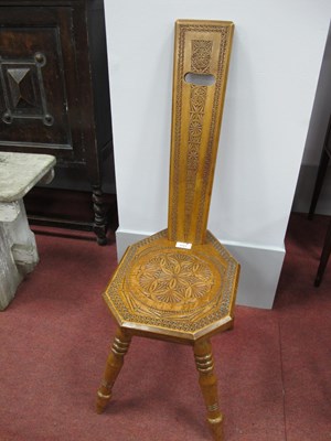 Lot 1521 - XX Century Ash Spinning Chair, with a carved...