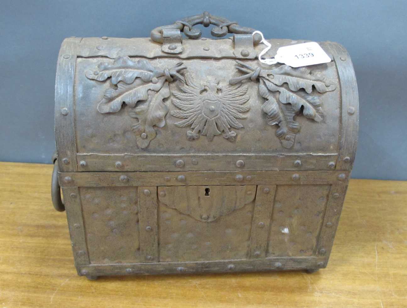 Lot 1339 - Cast Iron Casket, with domed top, ring handles,...