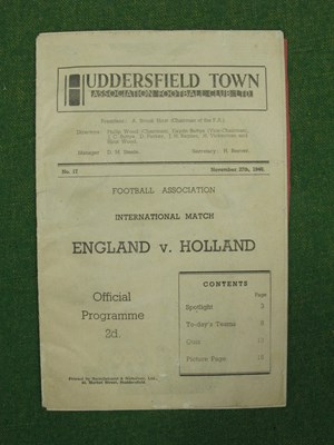 Lot 625 - 1946 England v. Holland Programme, for The...