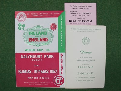 Lot 607 - 1957 Ireland v. England Football Programme and...