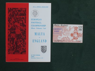 Lot 592 - 1971 Malta v. England Football Ticket and...