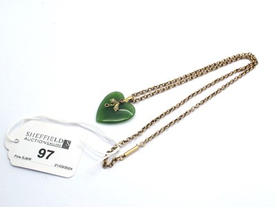 Lot 97 - A Vintage Heart Shape Jade Pendant, with a...