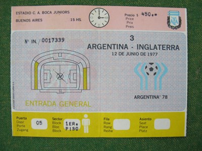 Lot 657 - 1977 Argentina v. England, football ticket...