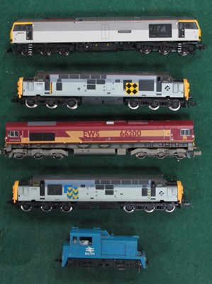 Lot 555 - Five 'N' Gauge Unboxed Diesel Locomotives,...