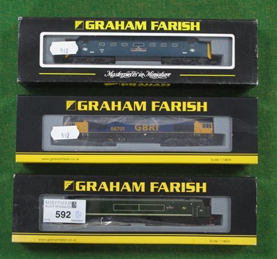 Lot 592 - Three 'N' Gauge Cased Diesel Locomotives,...