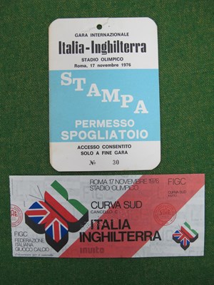 Lot 638 - 1976 Italy v. England Football Ticket, for the...