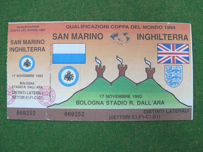 Lot 639 - 1993 San Marino v. England, football ticket...