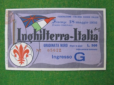 Lot 646 - 1952 Italy v. England, football ticket for the...