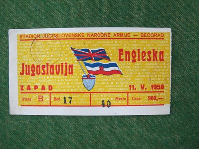 Lot 645 - 1958 Yugoslavia v. England, football ticket...