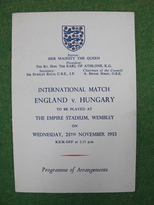 Lot 612 - 1953 England v. Hungary, football itinerary...