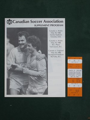 Lot 569 - 1986 Canada v. England, football ticket for...