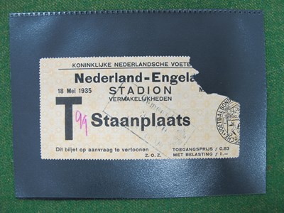 Lot 635 - 1935 Holland v. England, football ticket for...