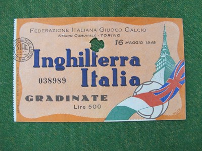 Lot 636 - 1948 Italy v. England Football Ticket, for the...