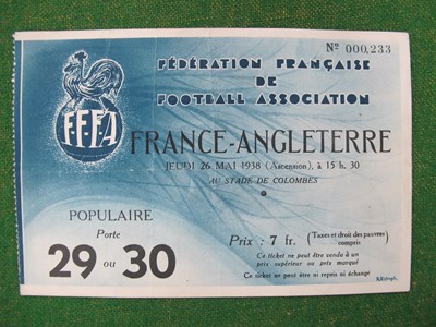 Lot 637 - 1938 France v. England Football Ticket, for...