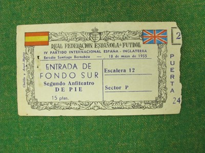 Lot 630 - 1955 Spain v. England Football Ticket, for the...