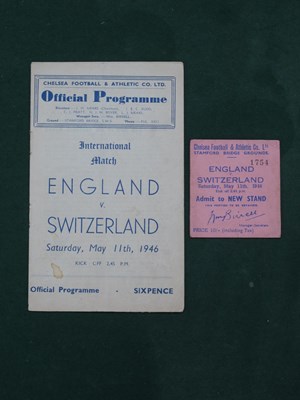 Lot 523 - 1946 England v. Switzerland Football Ticket...