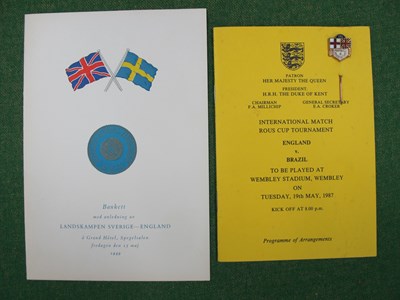 Lot 611 - 1949 Sweden v. England Banquet Four Page Menu...